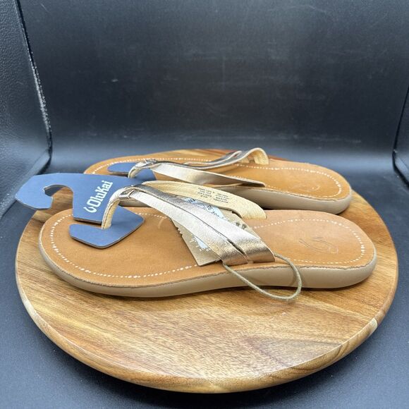 Olukai Kapehe Luana Womens Size 10 Thong Flip Flop Sandals Gold Tan Shoes - Picture 1 of 8
